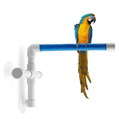 Bird Shower & Window Perch with Suction Cups | Fits Small/Medium Parrots (Conures, Cockatiels) | Frosted Anti-Slip Surface for Bathing Safety | Bathroom Wall Mount