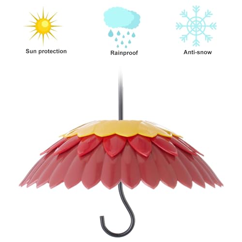 8" Weather Rain Guard Cover for Hanging Bird Feeders Ant Moat Red | Hummingbird Feeder Umbrella Dome Ballfe, Attract Wild Birds & Anti Sun/Rain/Snow/Ants 3 Adjustable Hooks, - color: Dark Red