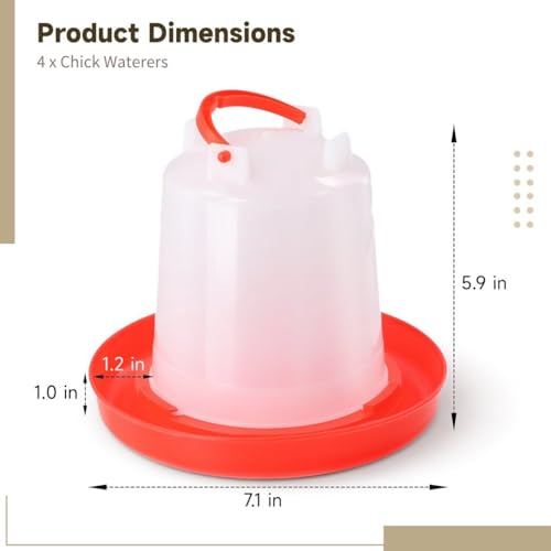 4-Pack Chick Waterer, 1L Poultry Water Feeder, Poultry Drinker with Handle, Chicken Water Dispenser，Chicken coop Water Feeder for Chickens, Turkeys, Ducks and More