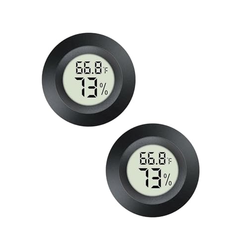 2pcs Mini Hygrometer Thermometer Indoor Outdoor Round Humidity Meter | 3D Printer Temperature Gauge Humidity Sensor Fahrenheit Switchable Celsius Monitor for Reptile Jars