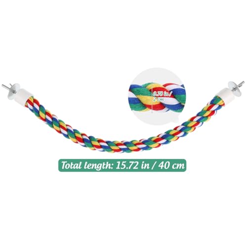 Parrot Rope Climbing Toy 18.5 Inch Cotton Rope Perch for Birds Cage Exercise and Chewing Toy for Parrots Cockatiels - size: 40cm
