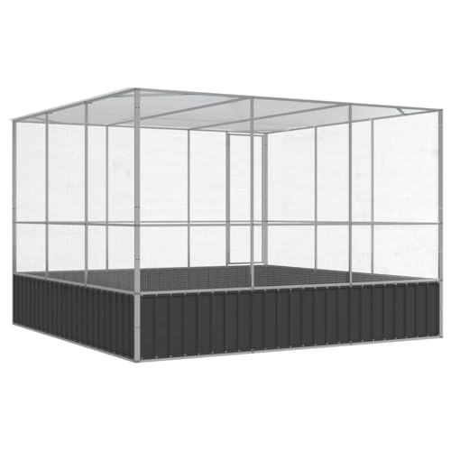 Large Outdoor Bird Aviary, 10x10x7ft Galvanized Steel Walk-in Parrot Cage with Lockable Door and Mesh Grid for Budgies, Chickens, and Small Animals, Silver and Anthracite - color: Silver-A