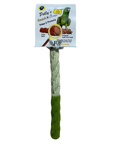 Polly's Sand-E-Rope Safety Bird Perch Toy-Trims Nails & Beak-Promotes Healthy Feet-Safe Non-Toxic-Bird Supplies for Bird Cages (Green, Small) - color: Green, size: Small