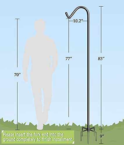 92 Inch Tall Shepherd Hooks with 5-Forked Base, Adjustable Heavy Duty Bird Feeder Pole Stand Hanger for Outdoor, Shiny Black, 2 Pack - size: 92 inch, style: 2pcs