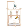 Parrots Rack, Wood Bird Playing Stand, Pet Parrot Rack Playground Wood Perch Gym Stand Playpen Ladder with Toys Exercise Playgym with Feeder Cups Toys Exercise Play