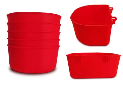 5 Pack Cage Cups Chicken Birds Feeder Water Bowl 25 OZ Rabbit Feeding Watering Dish for Travel Carrier Cat Puppy Food Dispenser Hanging Wire Cages Treats Box Seed Drinking Coop Cup Birdbath - size: Red 25 OZ Pack of 5