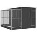 Silver Steel Aviary with Extension 114.2x119.3x85.0 | Galvanized Frame, Lockable Door, Steel Mesh, for Parrots, Rabbits, Ducks - size: 114.2" x 119.3" x 85"