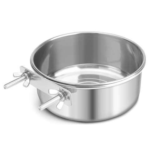 Bird Cage Feeder, Bird Feeder for Cage, 30oz Stainless Steel Food Water Bowl with Clamp, Clip-On Cage Coop Cup for Parrot Hamster Rabbit Rat Small Animals - color: 30oz Stainless Steel Bowl with Clamp