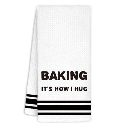 Black and White Baking It’s How I Hug Kitchen Towels, Funny Baking Quote Decorative Dish Towels, Farmhouse Kitchen Decor Tea Towels, Soft Absorbent Dishcloth for Bakers, Cooking Lovers Gift - color: Funny-black and White
