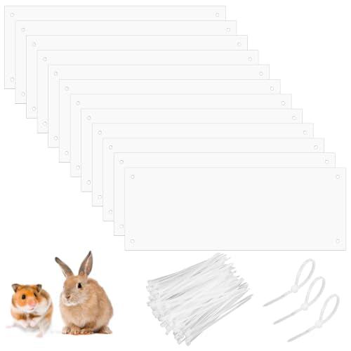 12 Pack Hamster Cage Liner, Clear Cage Accessories Urine Guards | Flexible Plastic Habitat Side Liners with 100 Zip Ties, 14.37x4.53 in Anti-Splash Shield for Rabbit Guinea Pig Hamster Ferret