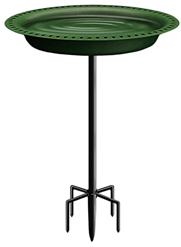 Garbuildman Upgraded 5-Prong Base Bird Bath with Metal Stake, Detachable Decoration Bowl Spa & Freestanding Birdfeeder for Outdoor Garden, Oval Style, Green - size: 1-¼ gal-Green