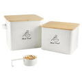 Bird Seed Storage Container Set of 2,10LB Bird Food Container-White | Metal Bird Seed Container with Bamboo Lids, Airtight Wild Bird Seed Tin for Storing Sunflower Seed-Squirrel proof - color: White(Bird Feed)