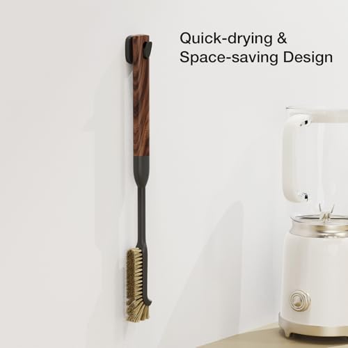 Cleaning Brush, Diveotree Hard Bristle Brush for Deep Cleaning Grout, Sink, Cup, Teapot, Bottle, Blender, Multi-Purpose Brush wih Long Handle for Kitchen (Brown) - color: Brown