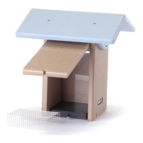 Birds Choice Ultimate Bluebird House, 1.5" Hole | Taupe & Blue | Durable Recycled Plastic Nesting Box, Weather-Resistant for Backyard Bluebirds, 11in x 8.5in x 12.625in - color: Taupe