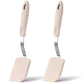 Silicone Cookie Spatula Turner 2 Pack Mini Brownie Spatula Flexible Kitchen Small Silicone Turner for Nonstick Cookware Heat Resistant No Scratch Flipper for Egg(Solid Flat,Khaki) - color: Khaki
