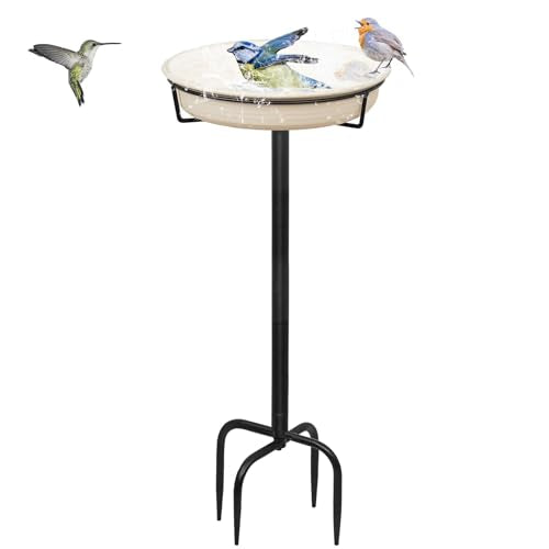 Bird Baths for Outdoors Heavy Duty, 39in Detachable Birdbaths for The Garden Clearance, Bird Bath Bowl Spa & Birdfeeder with Metal Stake Stand for Outdoors Garden, 4 Spiky Feet (C) - color: White