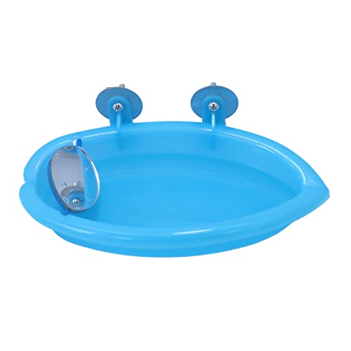Wontee Bird Bath Parrot Bathing Tub Bird Mirror with Perch Toys for Budgies Parakeets Cockatiels Lovebirds Finches Canaries (Blue (B)) - color: Blue (B)
