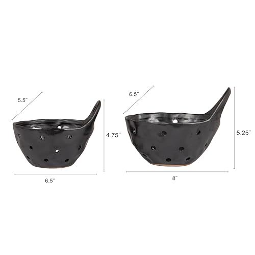 Creative Co-Op Set of 2 Black Reactive Glaze Stoneware Colanders - color: Black, size: Large/Small