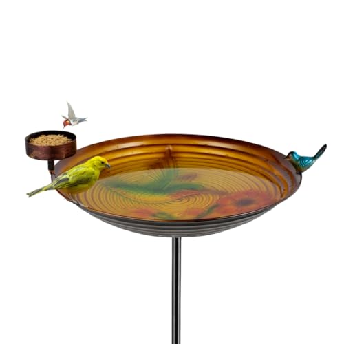 Metal Bird Baths for Outdoors | 39" H Birdbath with 13 Inch Bowl, Hummingbird Bird Bath & Bird Feeder for Outside Garden Patio Yard Lawn Decor，Yellow - color: Orange