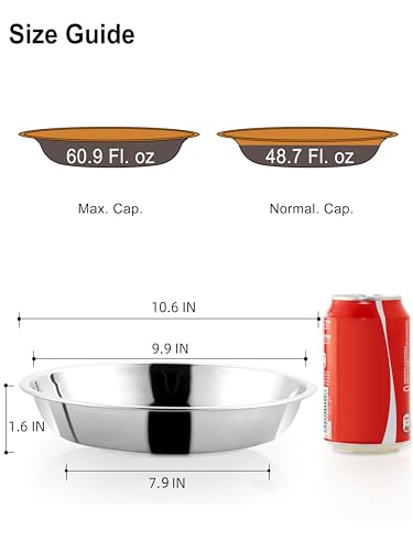 VENTION Stainless Steel Shallow Cat Food Bowl 10.6 Inch, Large Whisker Fatigue Cat Food Dish 60.8 Fl.oz, Replacement Basic Kitten Bowls Bulk for Elevated Stand, Dishwasher Safe (Set of 2) - size: 10 3/5 Inch-Outer Dia.