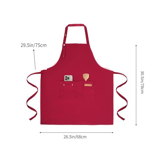Tosewever Art Aprons for Women Painting Pottery Baking, Mens Buckle Straps Kitchen Apron with Pockets for Chef Cooking - color: Red