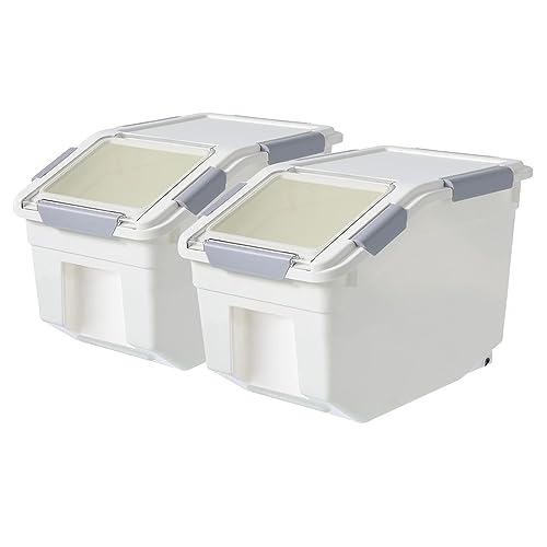 20Lb Food Storage Container with Scoop with Handle & Wheels, 2 Pack | Plastic Kitchen Pantry Organization for Rice Flour Pet Food Cereal Baking Supplies Dispenser Storage - color: 2 pack- 20 lb