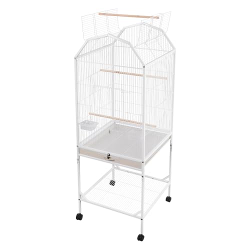 Bird Cage, 18.11 x 18.11 x 53.54 Inch Mobile Bird Flight Cage Large Metal Parakeet Cage w/Slide-Out Tray & Storage Shelf for Budgerigars Lovebirds Kea Parrots & Sun Conures - color: White, size: 18.1"L x 18.1"W x 53.5"H