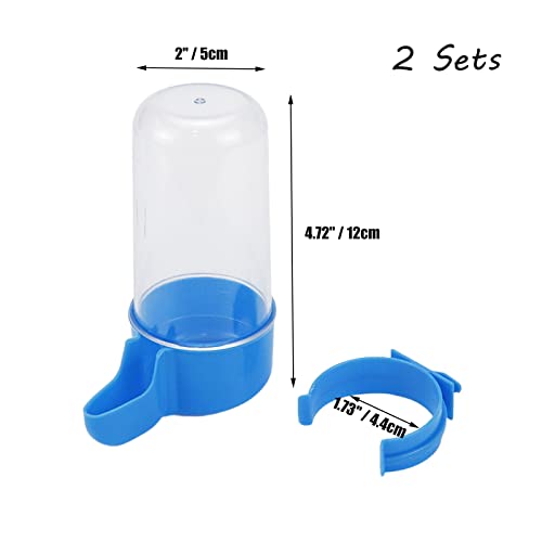 2 Pcs Bird Feeder Water Dispenser Automatic Bird Waterer & Feeder | Parakeet Hanging Food Dispenser for Cage Pet Parrot Lovebirds Cockatiel, Blue, 200ML
