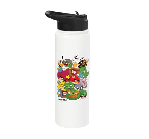 Angry Birds Piggy & Bird Pile Stainless Steel Insulated Water Bottle - color: White