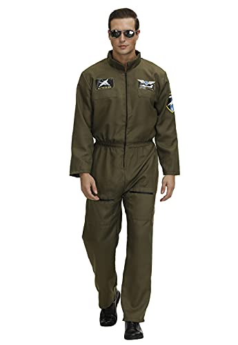 Flight Suits for Men Fighter Pilot Costume Halloween Costume Green Jumpsuit - size: Large