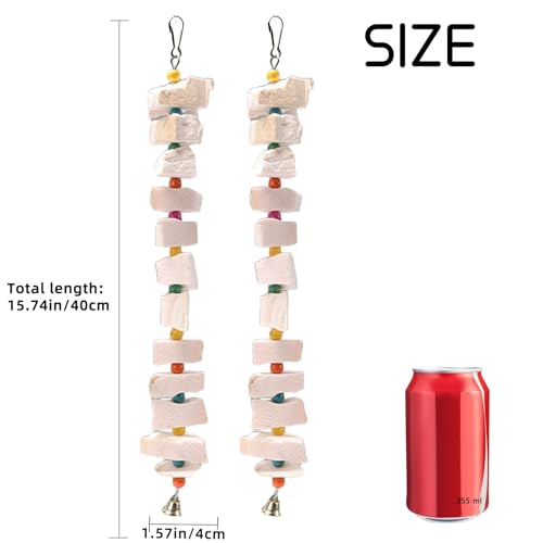 2 Pack Bird Toys, Parakeet Toys with Cuttlebone, Natural Cuttle Bone Bird Beak Grinding Stone & Parrot Chew Cuttlebone Cage Accessories with Bell for Budgie, Conure, Lovebird - 12 Pieces - color: 2 Pack Bird Toys - 12 Pieces, size: 17.13*1.57*1.57"