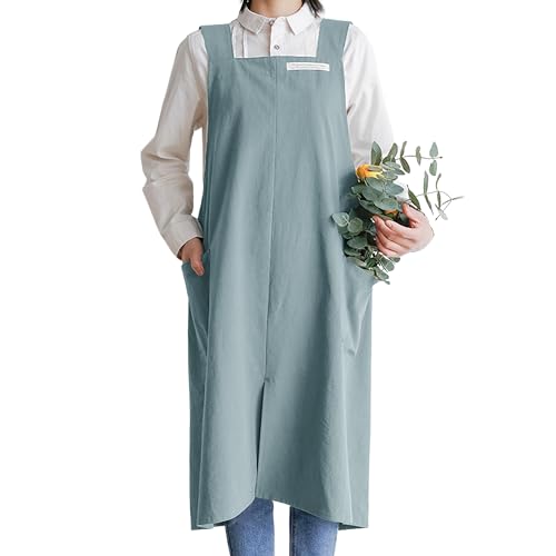 Cotton Aprons for Women and Men | Cross-Back Apron with Pockets - color: Light Blue
