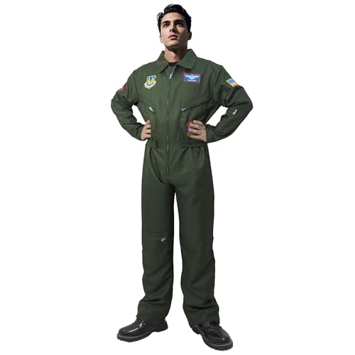 Fighter Pilot Flight Suit Costume - Air Force Jumpsuit Army Military Cosplay for Adults - size: Large