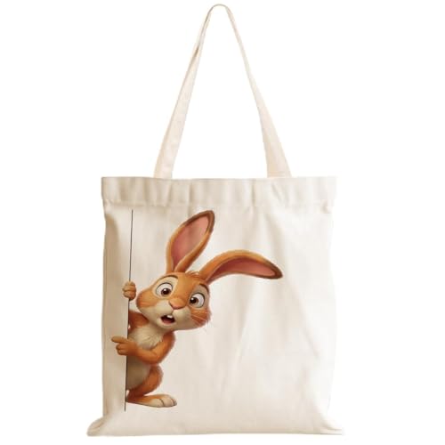 Cartoon Canvas Tote Bag, Gifts for Women Men Birthday Christmas Reusable Tote Shoulder Bag for Grocery Shopping 01 - color: Rabbit 478