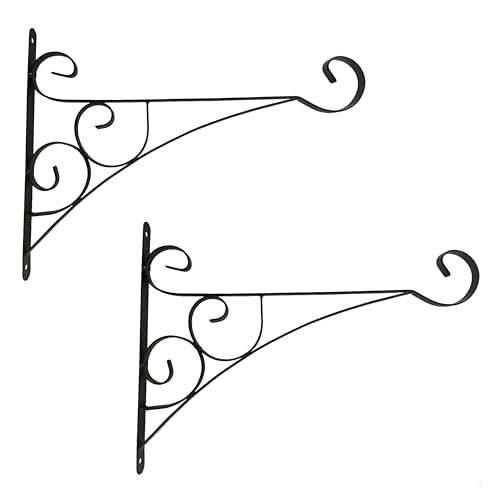 Scroll Metal Wall Bracket with Curled Hook for Hanging Accessories and Flowerpots for Indoor & Outdoor Use, Black Set of 2 - color: Black, size: Curled Scroll