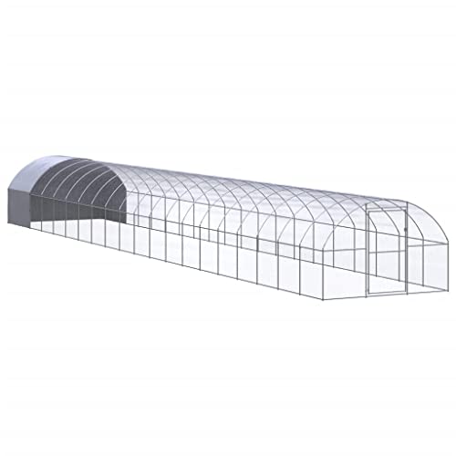 9.8x9.8x6.6 ft Large Outdoor Dog Kennel Galvanized Steel Metal Playpen & Chicken Coop Roof Cover for Backyard Runs, Heavy-Duty Fence for Small Dogs, Ducks, Cats and Poultry - color: Silver-E, size: 9.8 x 9.8 x 6.6 ft (W x L x H)
