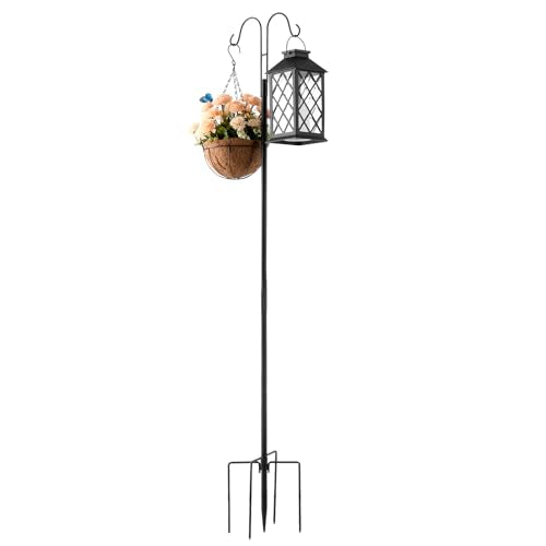 VEVOR Double Shepherds Hooks for Outdoor, 8 Pack 60 Inch Heavy Duty Bird Feeder Pole, 3/4 Inch Thick Garden Hooks for Hanging Hummingbird Feeder, Plant Baskets, Solar Light Lanterns,Wind Chimes