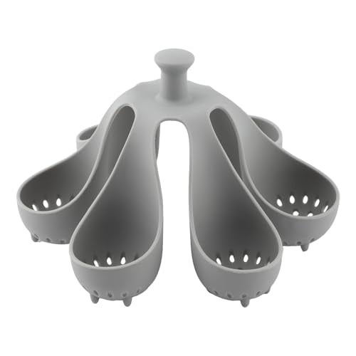 Silicone Egg Boiler Rack, 6 Egg Holder with Handle | Drain hole egg holder for lifting soft or hard boiled eggs from pots for breakfast and meal prep