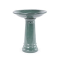 Ceramic Pedestal Bird Bath for Outside, 15 x 12 Inch, Green | Glazed Finish, Easy Twist-to-Lock Assembly - color: Green