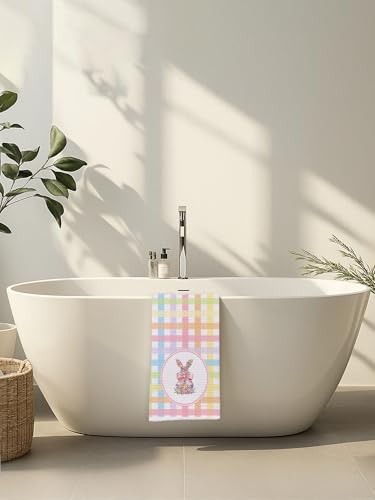 Pastel Gingham Cute Spring Easter Bunny Decorative Hand Towels for Girls Kids Bathroom, Coquette Pink Bow Rabbit Kitchen Dish Tea Towel Dishcloth, 16x24 Inch-620 - color: Hcolor007
