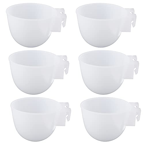 6 Pcs Mini Bird Food Bowl Feeder, Parrot Convenient Hanging Container, Plastic Pigeon Bird Cage Dish (White)