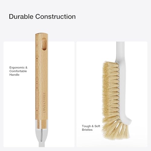 Cleaning Brush, Diveotree Hard Bristle Brush for Deep Cleaning Grout, Sink, Cup, Teapot, Bottle, Blender, Multi-Purpose Brush wih Long Handle for Kitchen (White) - color: White