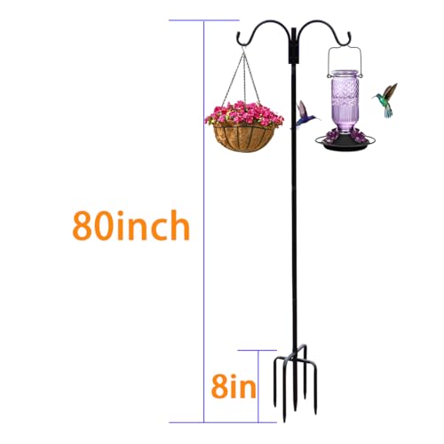 Shepherds Hooks for Outdoor - 80 Inch Adjustable Bird Feder Pole with 5-Prong Base, Heavy Duty Double Garden Hooks for Hanging Plants, Hummingbird Feeders, Solar Lights, Lanterns 2 Pack - color: double hook-80inch