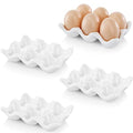 4 Pack 24 Cups Egg Tray Holders, Porcelain Egg Container for Countertop Fridge, Ceramic Eggs Keeper Storage Organizer, Tiny Egg Dispenser Serving Dish Serveware for Display, Kitchen, White
