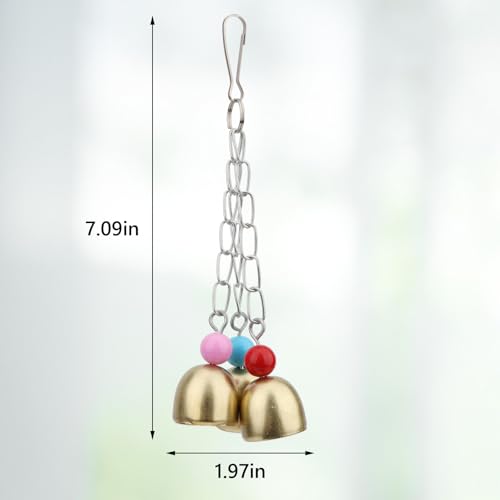 Hypeety Bird Bell Toy with Sweet Sound Cage Hanging Swing Bell for Parakeet | 3 brass bells with colorful beads, chewable for easy-hanging, encourages play and exercise, for small and medium bird, 7.09'' - color: Bell Toy-3 bells (B)