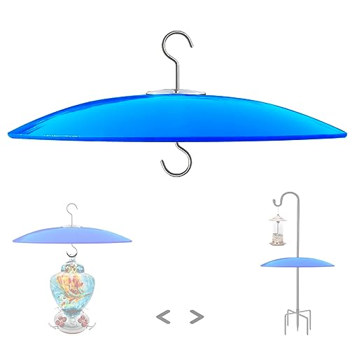 13" Large Glass Rain Cover for Bird Feeder, Blue Weather Guard Dome Shield | Stainless Hooks & Shatterproof Squirrel Baffle, Dual Use on Shepherd Pole or Hook Hanging, Bird House Protector, Dia. 33cm - color: Blue, size: 1PC/Pack