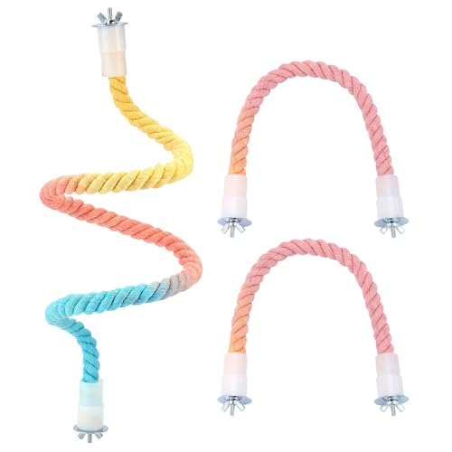 3pcs Gradient Bendable Bird Rope Perch Stands Flexible Bird Cage Climbing Rope Toys Accessories of 26mm Screw for Cockatiels Lovebird Parakeet Budgies Sugar Gliders Hemp Swing (14"+31.5") - size: 2 Short + 1 Long