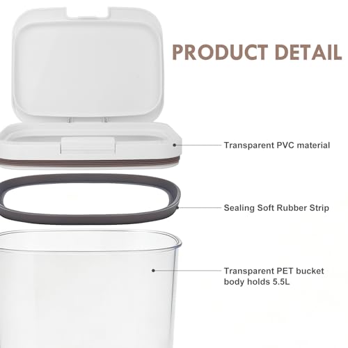 LEAWALK 5-7Lbs/5.81Qt/5.5L Airtight Dog Cat Food Storage Container and Pet Storage Bin BPA-Free. PET Clear Stackable Dog Treat Containers for Pet Food/Rice/Dry/Cereals/Flour/Sugar/Bread - color: White-5.5L-C