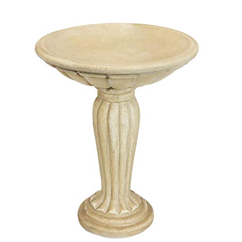 Sunnydaze Grecian Concrete Bird Bath for Outside, 20” H, Antique White | 1/2 Gal Water Capacity, Glass Fiber Reinforced Concrete, 2-Piece Stone Birdbath, Easy Assembly, Cement Bird Bath for Outdoors - color: Antique White
