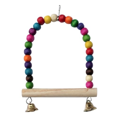 Colorful Bird Swing Wooden Parakeet Toys for Cage Small Parrot Perch with Bells Hanging Bird Accessories Daily Exercise Play Item